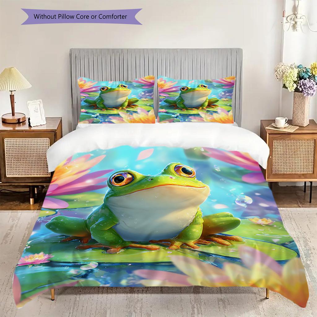 Frog Pattern Bedding Quilt Set Quilt Cover Pillowcase Home Decoration Birthday Gift (1 * duvet cover + 2 * pillowcase, without core)