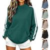 Fall Winter New Women's High Neck Ribbed Loose Casual Sporty Striped Sleeve Sweatshirt