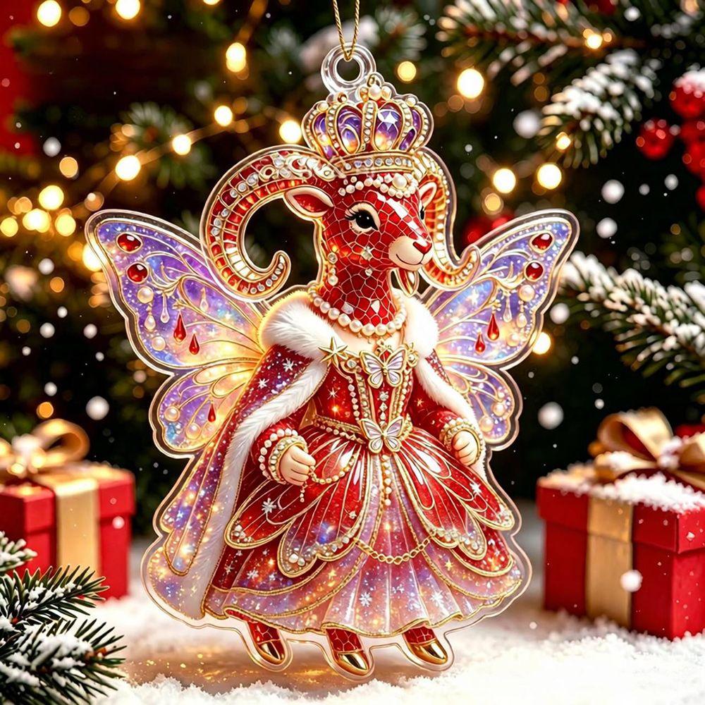 Set di Ornamenti Appesi Capra Brillante Ornamento Piatto 2D per Albero di Natale Ciondolo Capra Vetrine