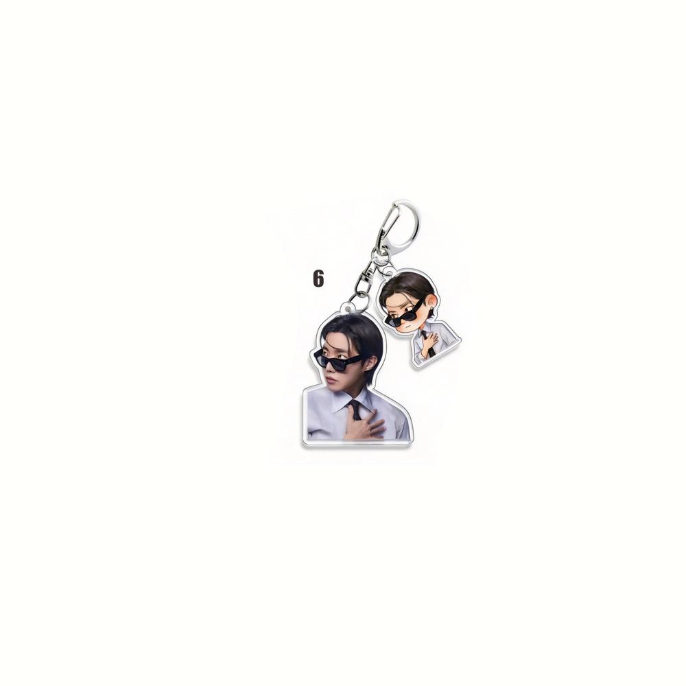 BTS Double Charm Keychain, Real Photo & Cartoon Suit Figure Keyring, Kpop ARMY Fans Bag Charm