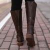 Wish Large Size Women's Leather Boots Flat Bottom Round Head Belt Buckle Medium Boots Women's Boots