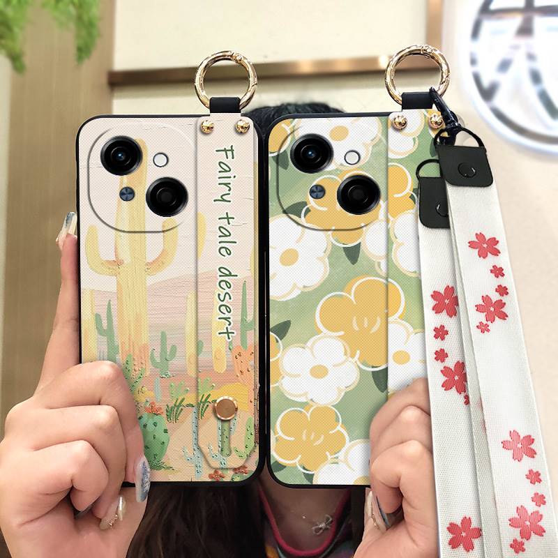 Protective Anti-knock Phone Case For Tecno POP9 4G/Spark GO 1/KL4 Flower Phone Holder Ring Kickstand Dirt-resistant