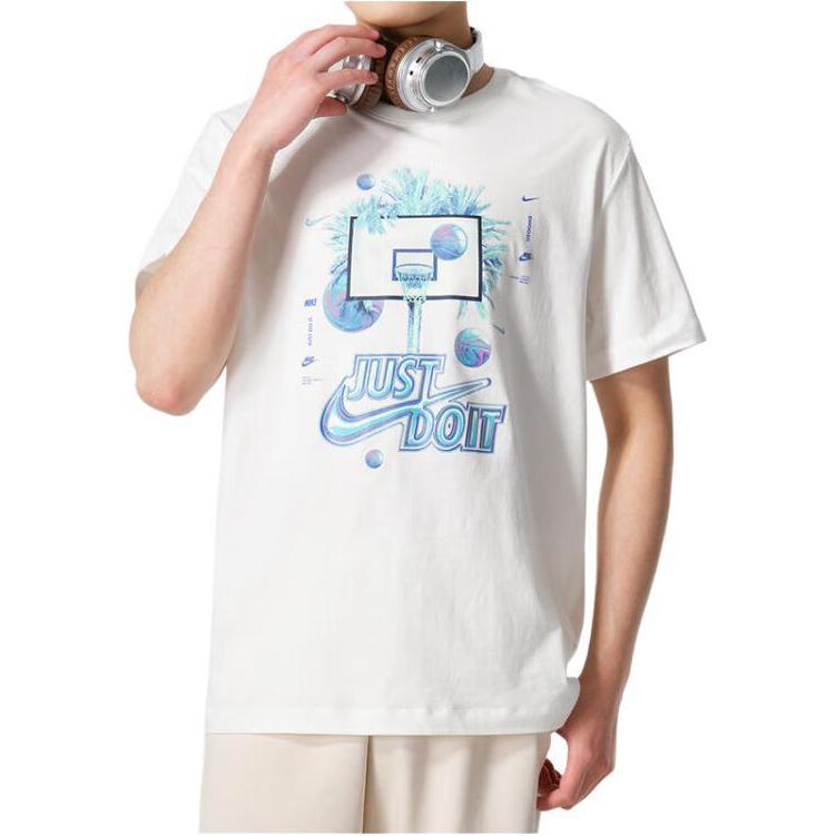 Nike T Shirts Men's White Crew Neck Moderate Straight Fit FV8411-133