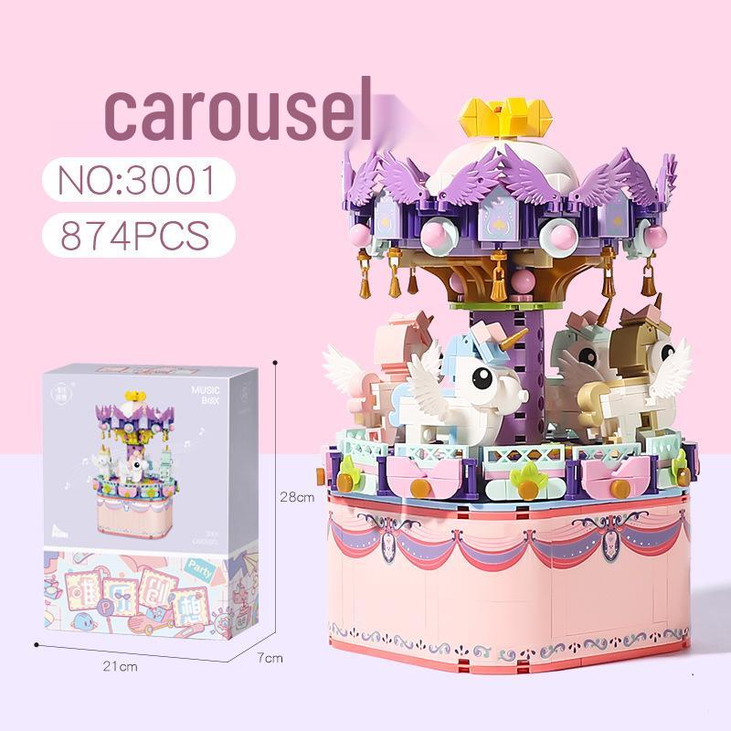 Ferris Wheel & Carousel Music Box: Building Block Toy Gift for Girls, Girlfriends, and Best Friends