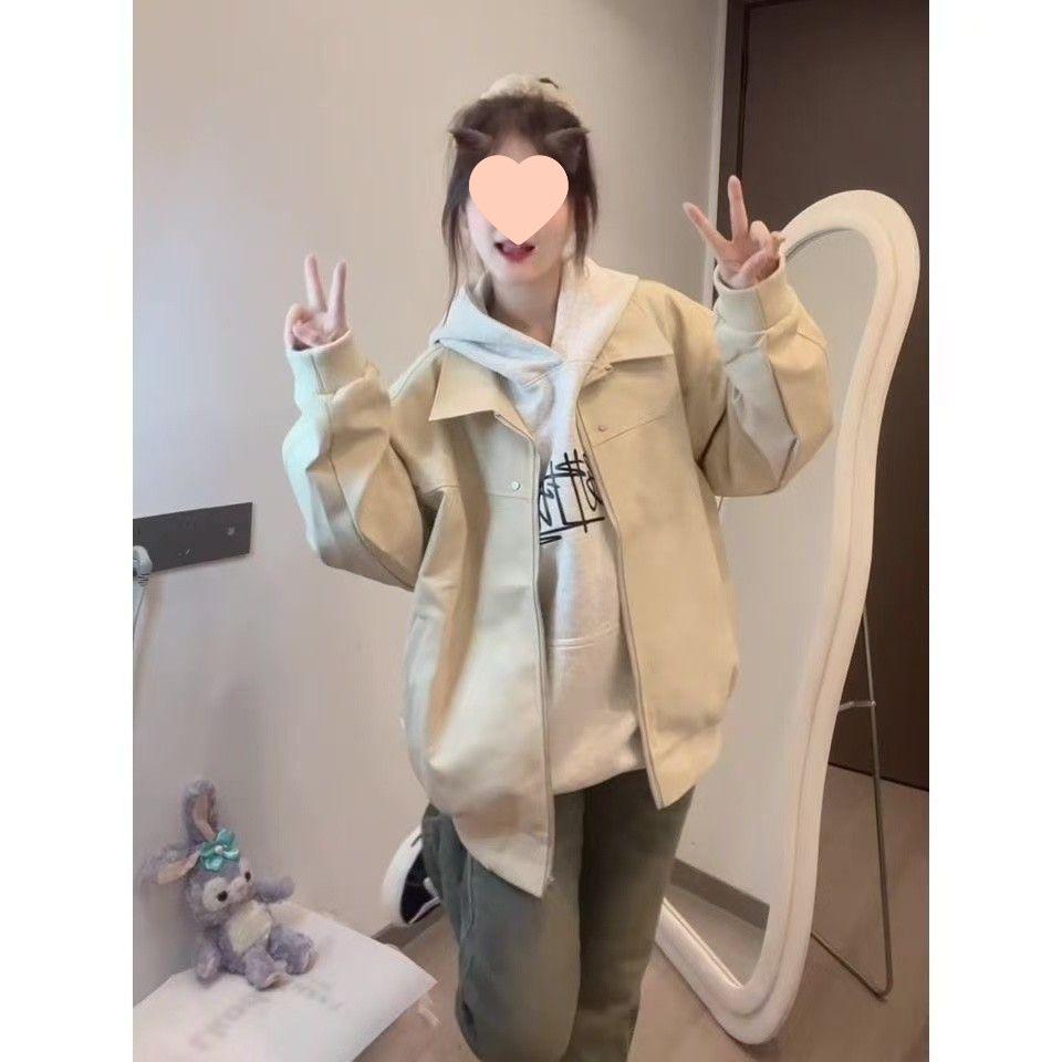 High-End Retro American Style Workwear Jacket for Petites - Loose, Versatile Lapel Jacket for Spring & Autumn