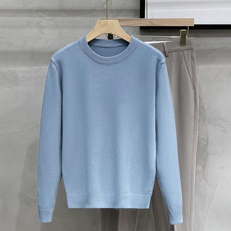 Solid Color Bottoming Shirt Casual Sweater Long Sleeve Knit Sweater Men's Round Neck Sweater Autumn Winter Large Size Loose Keep Warm Top