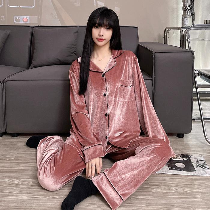 

Женский зимний золотистый бархатный теплый и утолщенный женский осенне-зимний комплект из двух предметов, домашняя одежда больших размеров 5XL