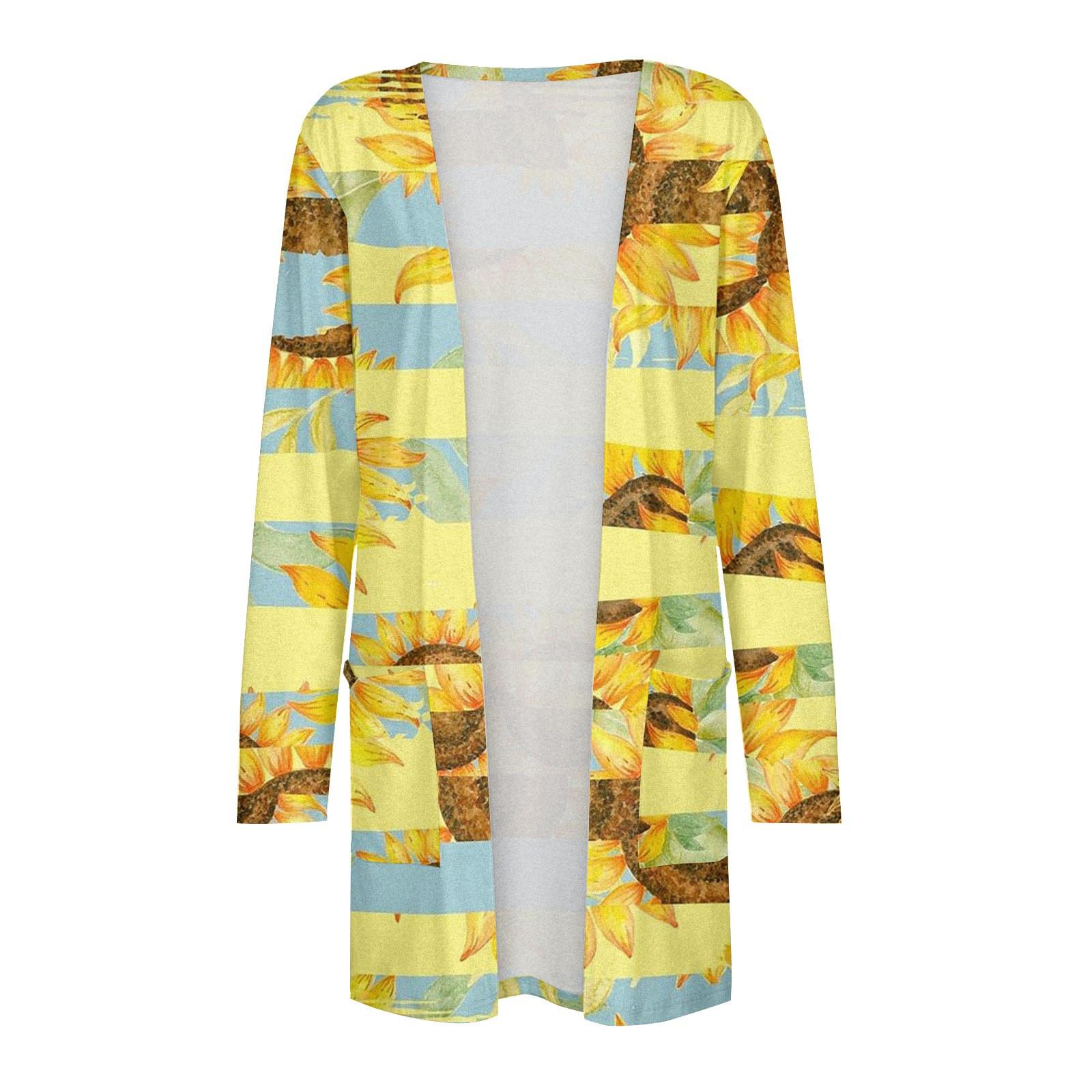 Женская мода Свободный повседневный карманный однотонный кардиган с длинными рукавами — фото 4