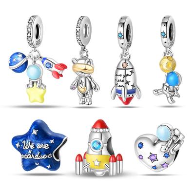 Copperspace Travel Series Rocket Astronaut Charms Beads Fit Original Pandora Bracelets For Women Diy Fine Jewelry Gifts
