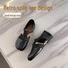 Jetzt verfügbar, sofortiger Versand! Französische Retro-Mules mit geteilter Zehenpartie 'Schweinshaxe' für Damen - Vielseitig, Stilvoll, Lederschuhe.