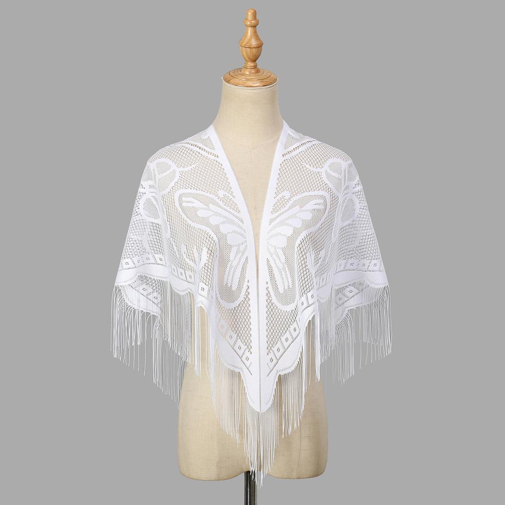 Spanish Mantilla Lace Veil Chapel Scarf For Church Ramadan Hollow Out Embroidery Tessles Stoles Muslim Women Luxury Turban