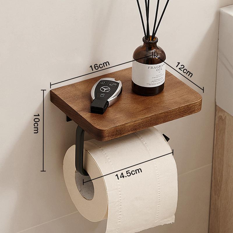 Punch-Free Black Walnut Paper Towel Holder & Wall-Mounted Tissue Dispenser with Mobile Phone Rack