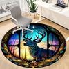 1pc Stained Glass Deer Office Round Area Rug, Under Office Chairs Bedroom Living Room Home Decor, Room Deco