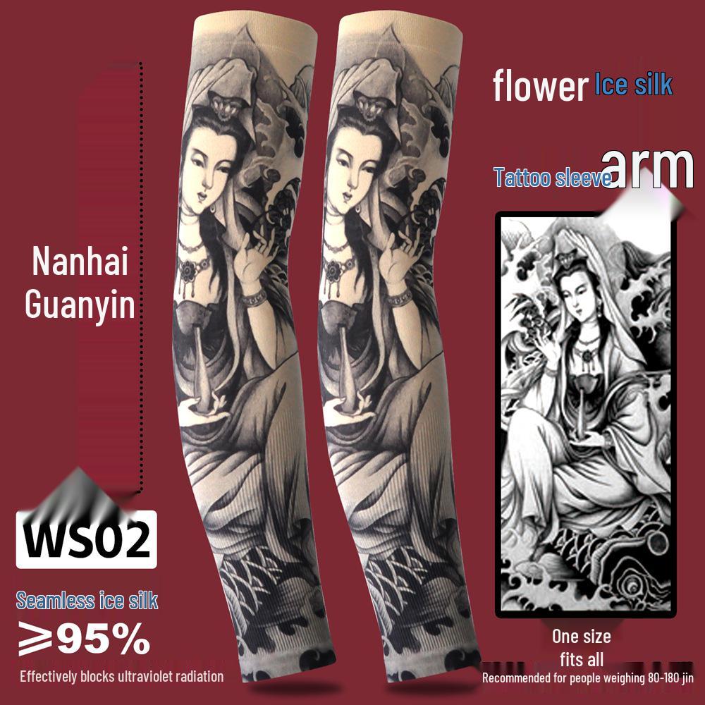 Ice Silk Tattoo Sun Protection Sleeves for Men & Women - Summer Driving, Cycling, Flower Design Arm Shades