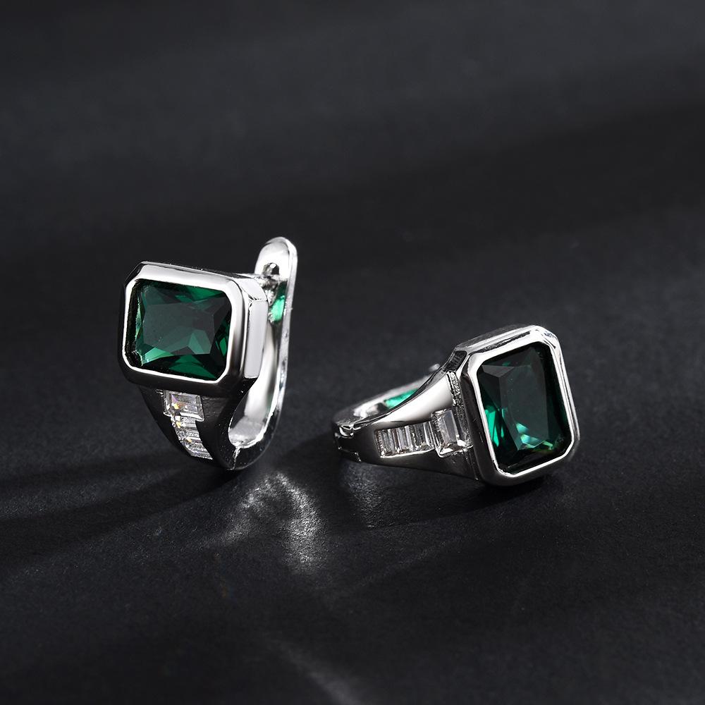 Hip-Hop Square U-Shaped Emerald Diamond-Encrusted Light Luxury Stud Earrings For Men And Women, Personalized Trendy Earrings