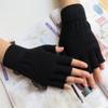 1Pair Unisex Black Half Finger Fingerless Gloves For Women And Men Wool Knit Wrist Cotton Winter Warm Work Mittens