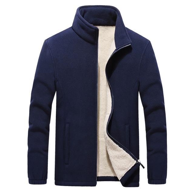 Men's Autumn and Winter Thickened Zipper Warm Jacket Windproof Stand-up Collar Casual Open Solid Color Lining Padded Jacket