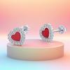 Women's Silver 925 Cubic Red Heart Simple Earrings
