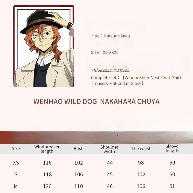 Nakahara Chuuya Cosplay Kostuum Inclusief Hoed Uniform Trenchcoat Broek Grote Maten Outfits Halloweenfeest voor Comic Con