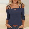 Womens Off Shoulder Top Short Sleeve Cut Out Detail Cross Strap Casual Blouse Summer Lightweight Knit Shirt
