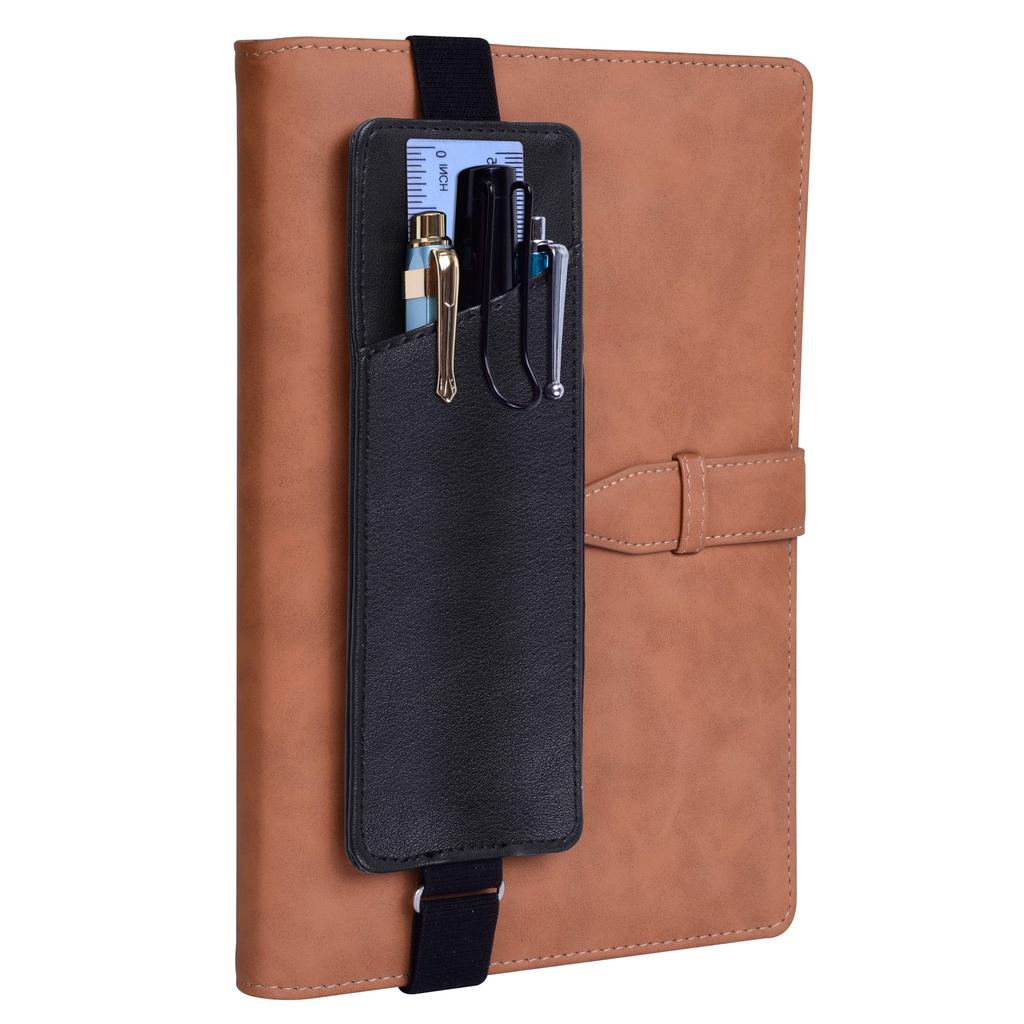 Wisdompro Pen Holder for Notebooks with Elastic Band Book Band Pen Case Slim Pencil Case PU Leather Compatible with A4/A5/B5 2 Pieces Black