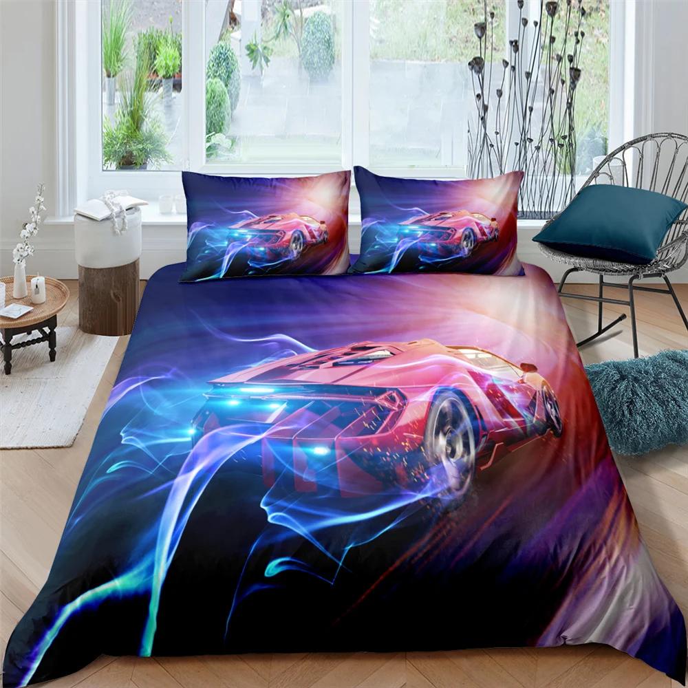 Racing Car Printed Duvet Cover with Pillowcase Bedding Set Single Double Twin Full Queen King Size 2/3pcs Polyester Quilt Cover