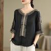 Mother's Summer T-shirt Tencel Linen Loose Casual Women's Blouse Solid Color Short-sleeved Bottoming Shirt