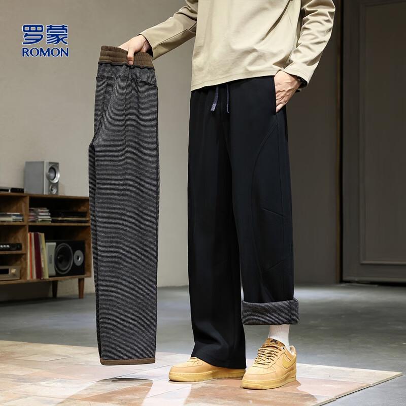 ROMON Men's Wool Blend Relaxed Fit Curved-Leg Casual Pants