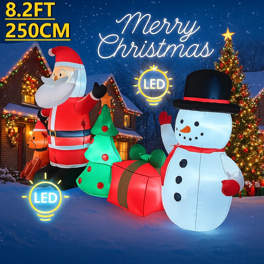 

8.2ФТ Рождественские надувные игрушки со светодиодной подсветкой Набор Санта Снеговик Собака Елка Принадлежности Домашнее украшение Праздничный подарок Рождественское украшение двора US