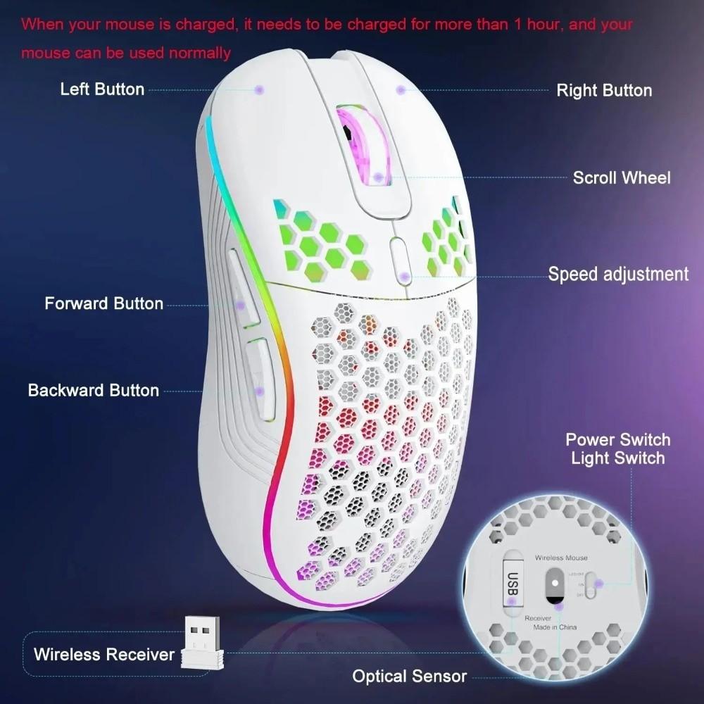 Ergonomic Design RGB Lighting Mouse Rechargeable 2.4G Wireless Mouse Gaming Mouse  PC