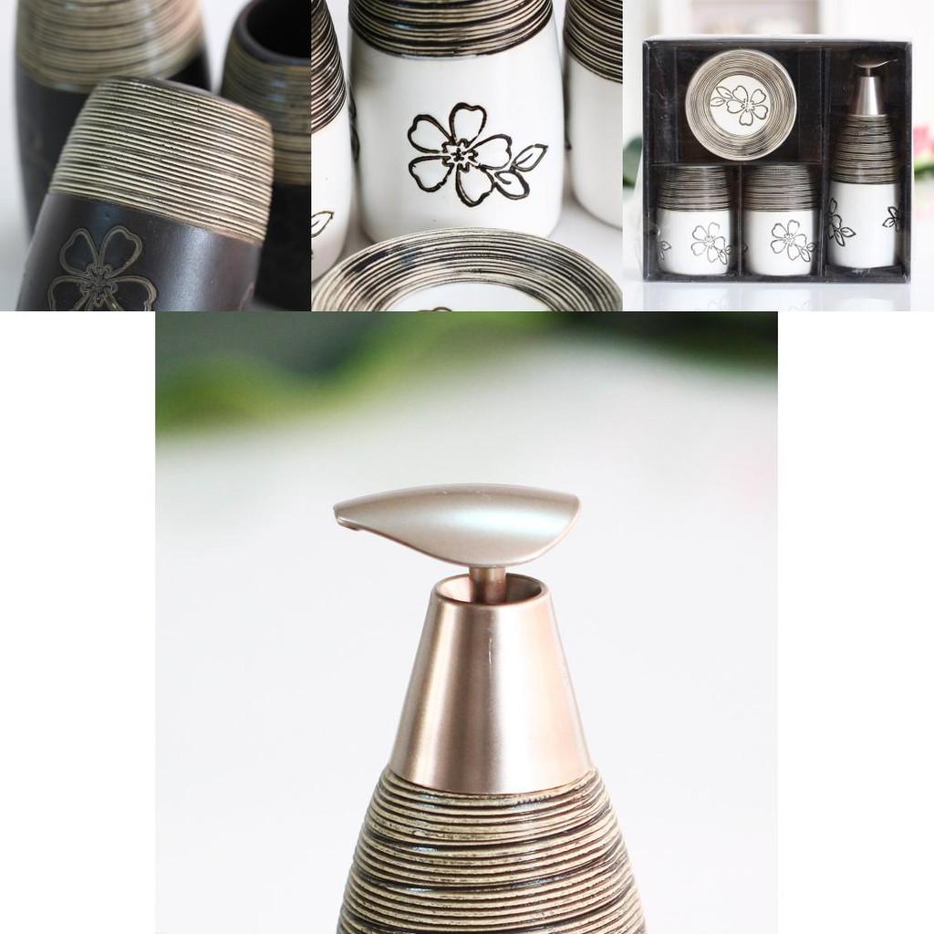 Premium Ceramic Bathroom Set With Flower Pattern For Gifts And Holiday Use