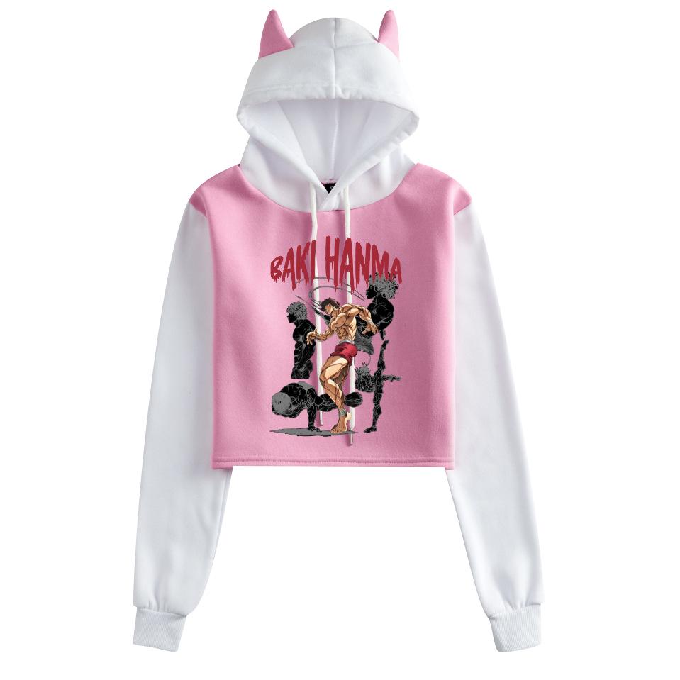 Cross Fanma Baki the Grappler Cat Ear Color Block Hoodie with Velvet Lining.