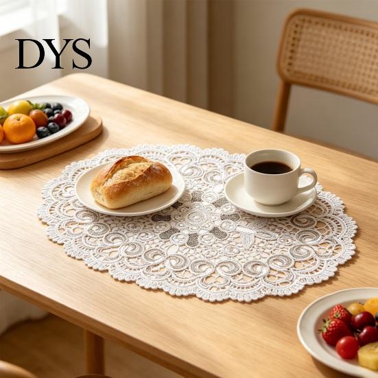 Elegant Table Decor White Lace Placemat, Round Oval Vintage Doily, Embroidered Placemat Mold-resistant Coaster for Cup Vase Dining Wedding Party