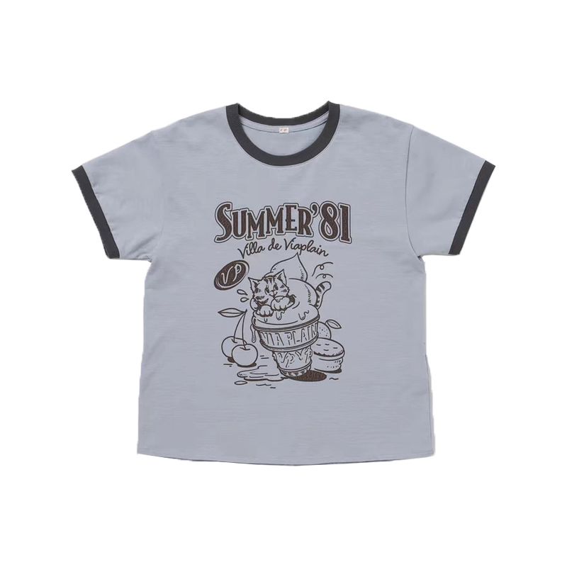 

Dongdaemun Oni Contrast Color Letter Print Short-Sleeve T-shirt Blue(In stock) S