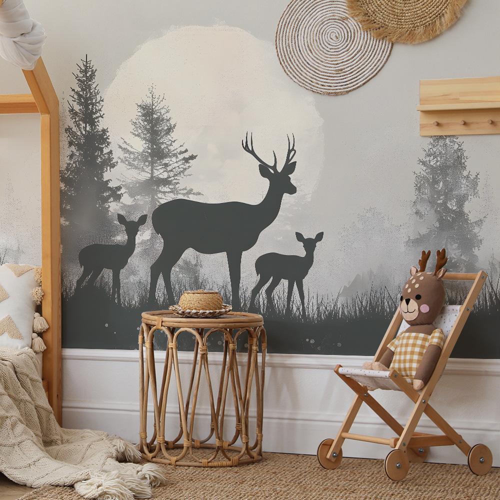 Fun-L039 Cartoon Forest Elk Bedroom Living Room Home Background Wall Landscaping Decorative Wall Stickers