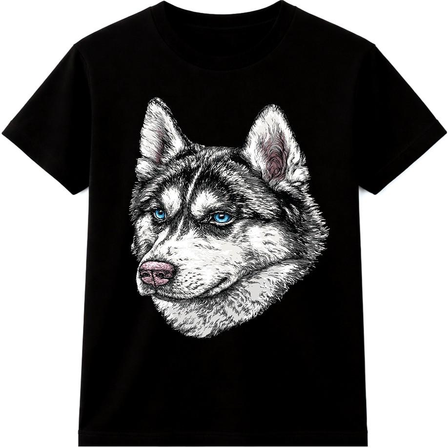 Siberian Husky T Shirt Realistic Husky Face Graphic Tee Blue Eyes Dog Lover Top S