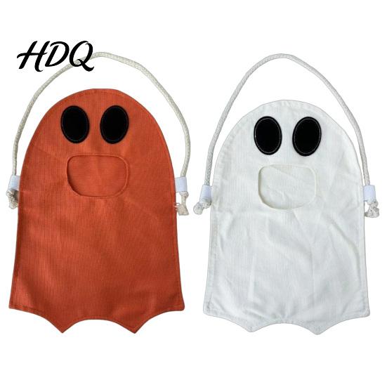 Decorative Holiday Tote Halloween Ghost Candy Bag for Kids Cute Fabric Treat or Trick Multipurpose Toy Storage with Handle Spooky Snack Goodie Bags