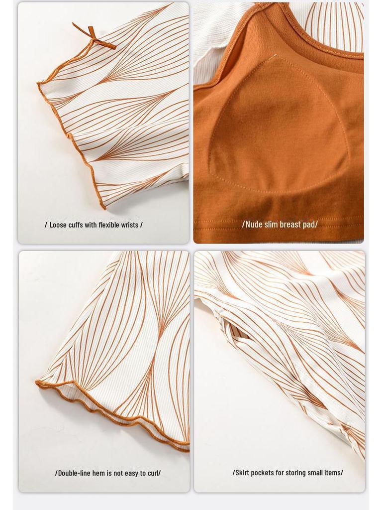 Women's Summer Ice Silk Two-Piece Nightdress with Breast Pads - Short-Sleeved, Sweet, Knee-Length