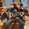 Winter Thick Fleece Couple Pajamas Set Warm Coral Loungewear Sleepwear