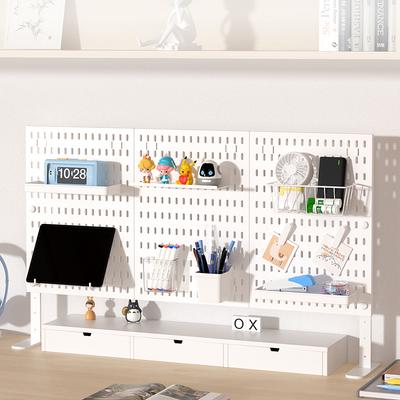 Office Desktop Storage Pegboard: Height-Adjustable Vertical Storage Rack (For Stationery Storage And Decorative Figurine Display