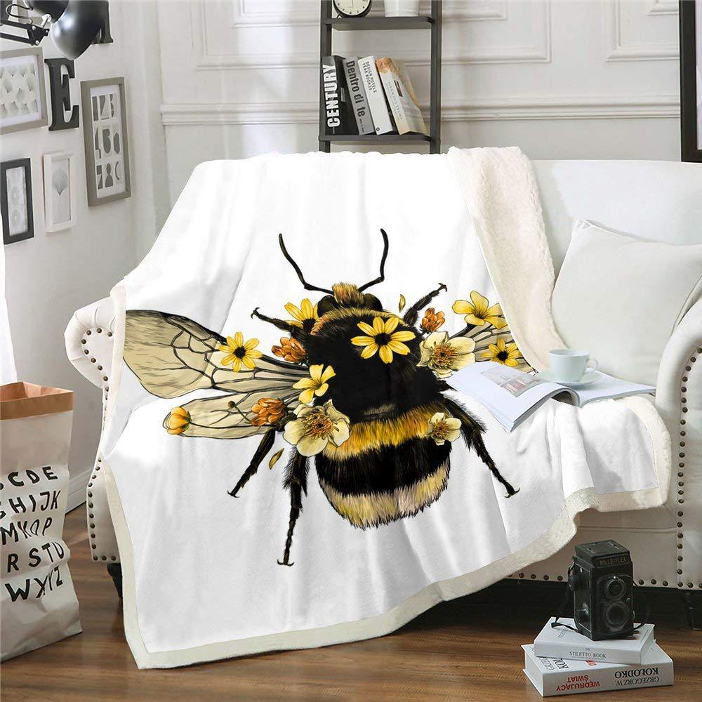 Flannel Blanket Nap Blanket Bee Printed Blanket Four Seasons Super Soft Office Blanket Sofa Blanket