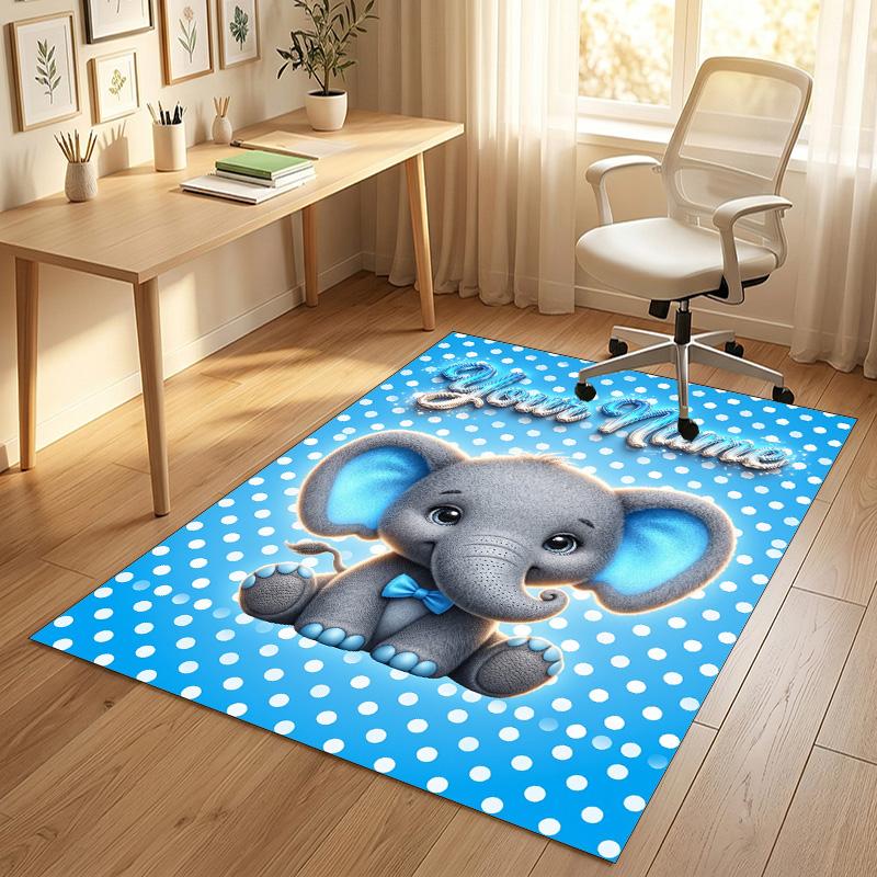 Elephant Theme Crystal Velvet Rug Personalized Custom Name Text Soft Floor Mat Home Decor