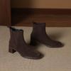 Krazing Pot Cow Suede Nubuck Square Toe High Heels Chelsea Boots Size 42 Slip on Women European Style Ankle Boots