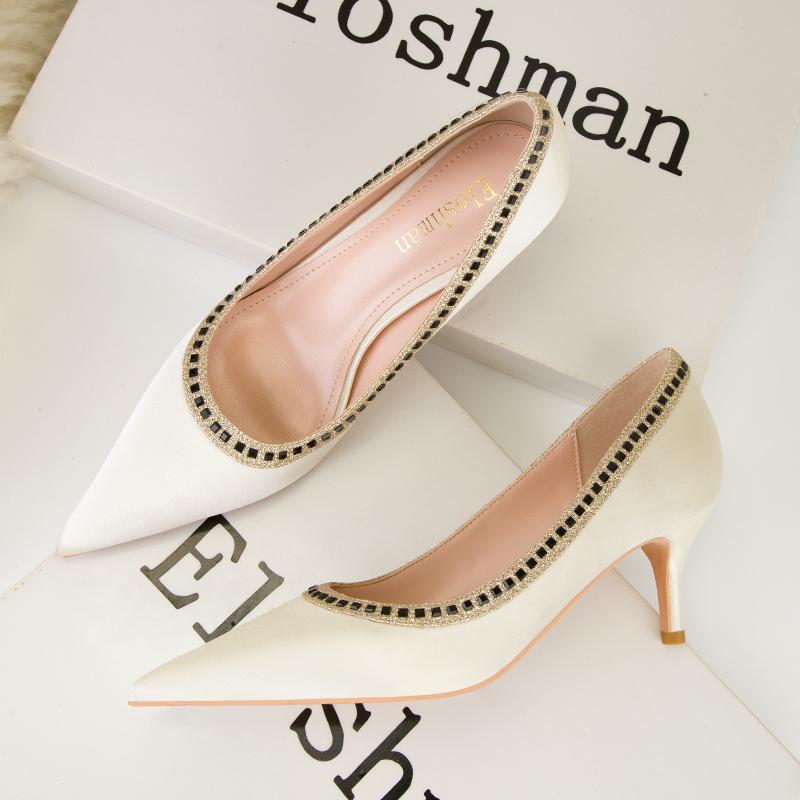 Fashion New Pointed toe Crystal Silks Women Pumps Sexy High Heels Party Shoes Stiletto Heels Wedding Shoes Large Size Female Shoes