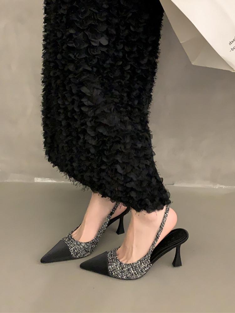 

Xiaoxiangfeng French stiletto high heels pointed head bag head empty strap sandals women s summer new with skirt light 40 серый