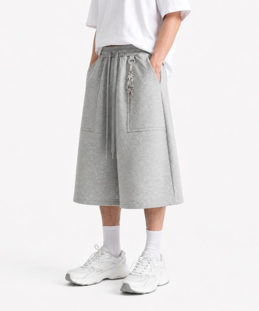 LENGAGEMENT Wide Fatigue Bermuda Sweat Shorts (Grey)