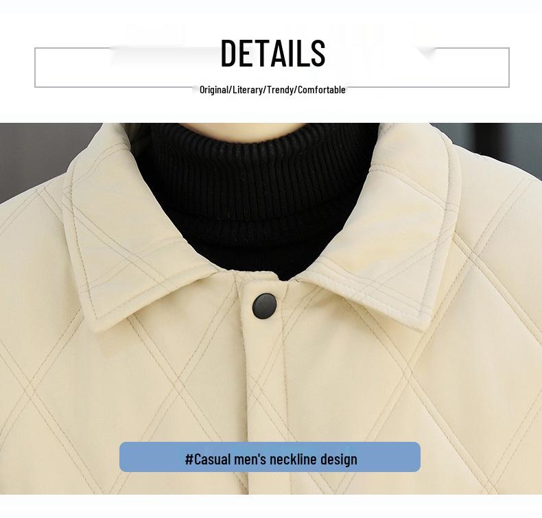 Men's Trendy Lapel Cotton Jacket: Thickened, Warm, Velvet-Padded Outerwear for Autumn and Winter.