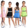 Kinderbekleidungsset, Tennisanzug, ärmelloses Tenniskleid mit Innenshorts, Mädchen-Tennissport-Trainings-Workout-Kleid-Outfits