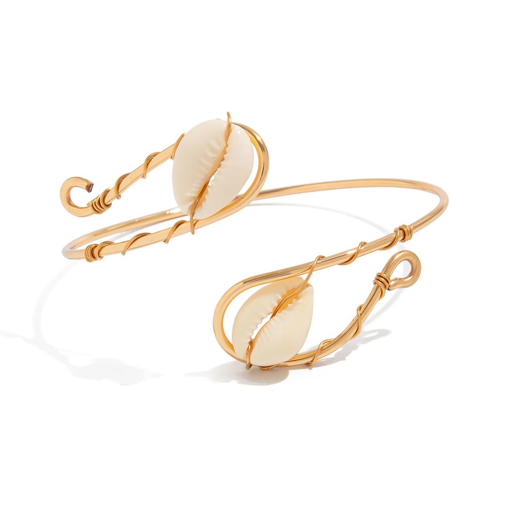 Ingemark 2025 New Creative Conch Open Bangles for Women Vintage Elegant Adjustable Spiral Arm Bracelets Summer Charm Jewelry