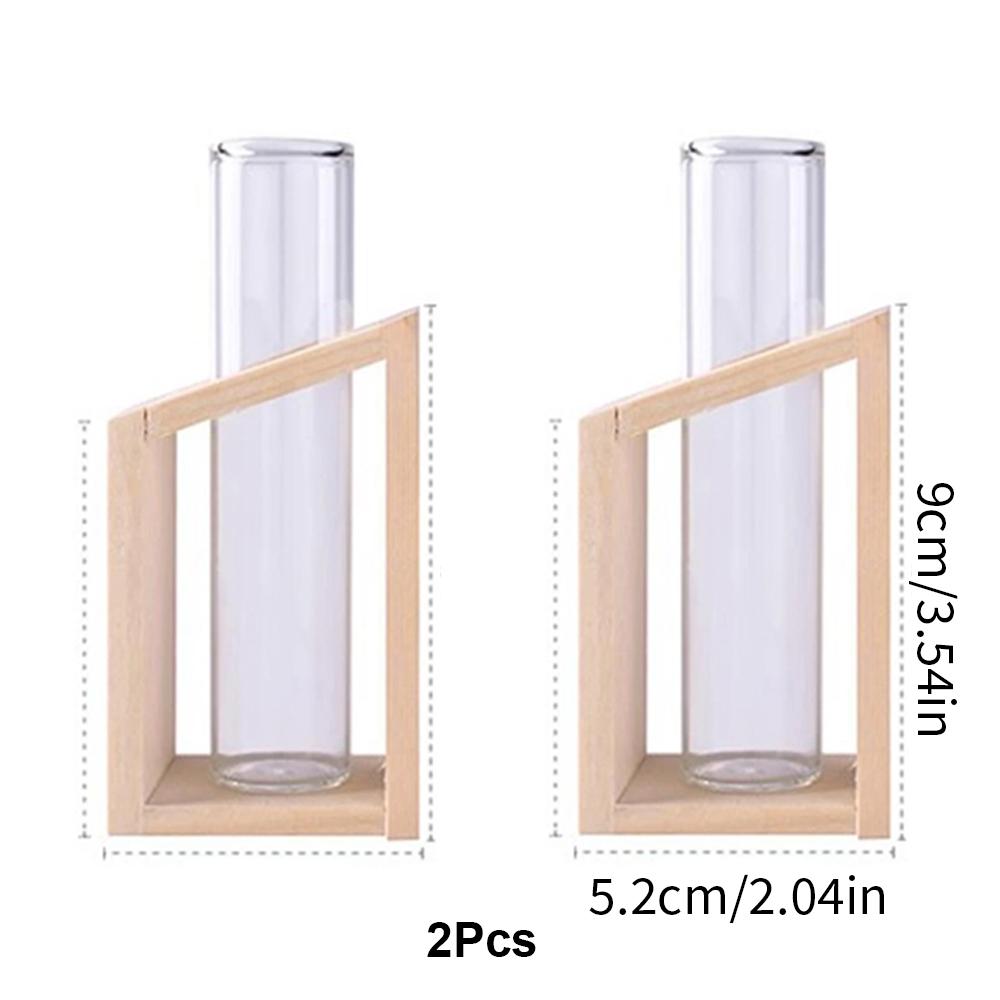 Test Tube Glass Vase Plant Propagation Station Hydroponic Vases for Plants with Wooden Stand Terrarium Office Home Desktop Decor